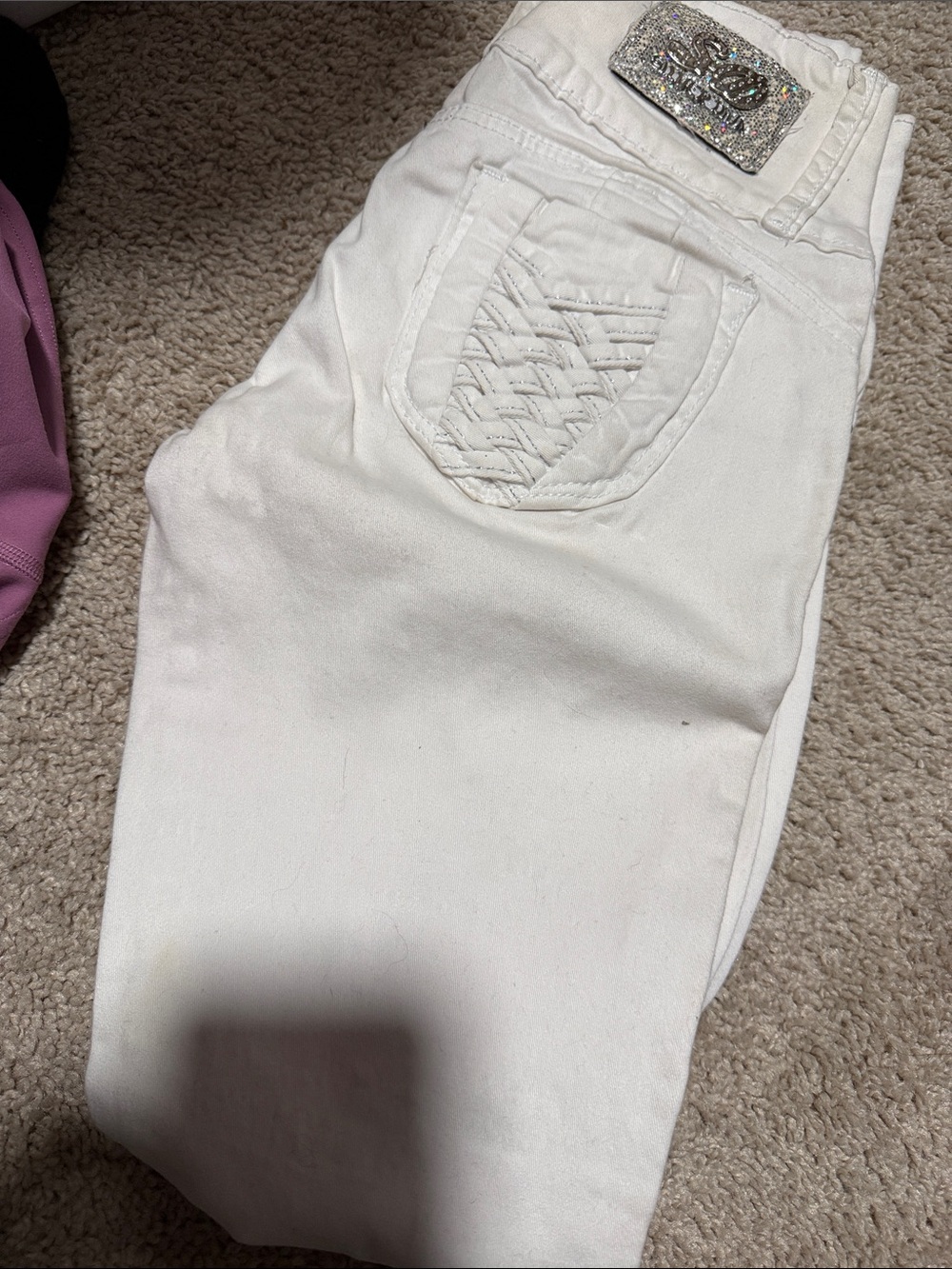 White Skinny Jeans with Braided Back Pocket Detail